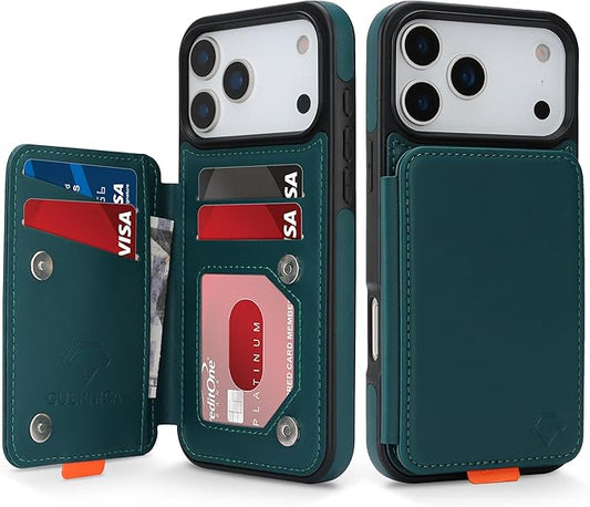 GUERNICA for iPhone 17 Pro (6.3") Case Wallet with Card Holder, RFID Blocking Leather Protection, Shockproof Women Men Phone Case for Apple 17 Pro, Green