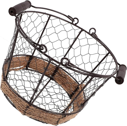 Iron Wire Woven Small round Storage Basket, Metal Organizer Basket for Kitchen Countertop, Fruit and Bread Holder for Home Storage and Table Serving