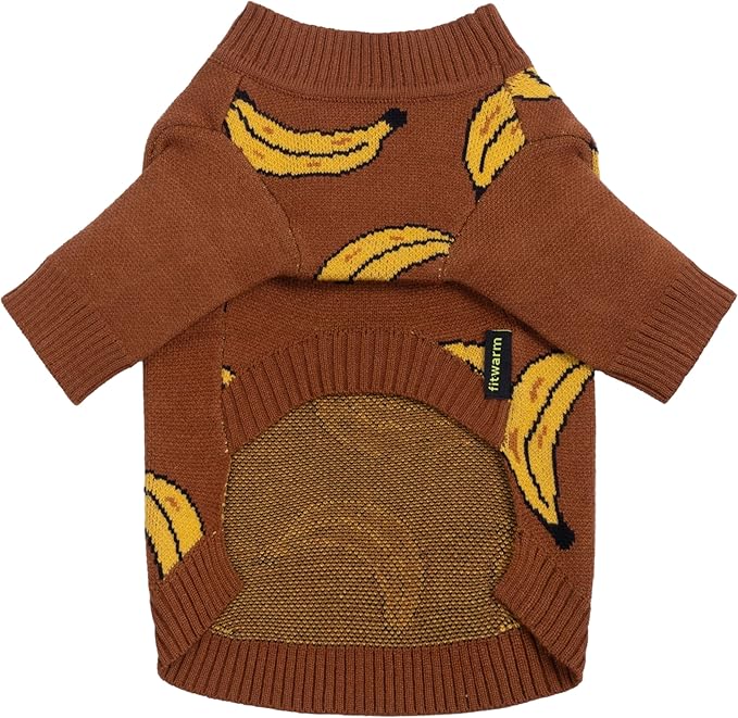 Fitwarm Banana Dog Sweater, Thermal Dog Winter Clothes for Small Dogs Boy Girl, Pet Outfit, Brown, Yellow, XXL