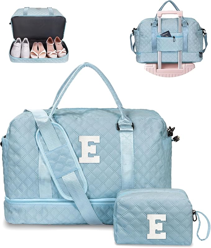 Vogewood Duffle Bag for Women - Personalized Overnight Weekender with Shoe Compartment, Shoulder Strap & Trolley Sleeve