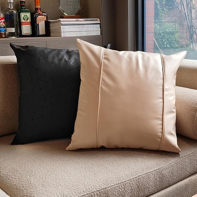 Faux Leather Throw Pillow Covers 20X20 Inch Beige Brown Outdoor Modern Farmhouse Solid Decorative Pillow Covers for Room Couch Living Bedroom Bed Sofa