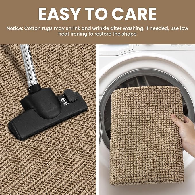 IOHOUZE Washable Area Rug 5x7 Non Slip Rubber Backed Woven Rugs for Living Room, Dining Room Rugs Bedroom Rug, Floor Carpet for Living Room Nursery Office, Orange/Tan/Brown