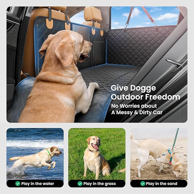 REEVAA Dog Car Seat Cover for Back Seat, Hard Bottom Dog Hammock, Pet Bed Extender for 2-4 Large/Medium Dogs, Waterproof Seat Protector, Universal L Size for SUV Medium Truck, Black+Orange