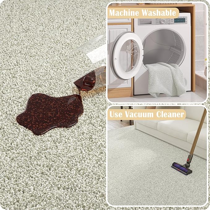 jinchan Solid Plush Area Rug 3x5 Performance Shaggy Washable Rug Indoor Soft Modern Faux Wool Cozy Non Slip Carpet for Living Room Kids Room Bedroom Dining Room Nursery Ivory