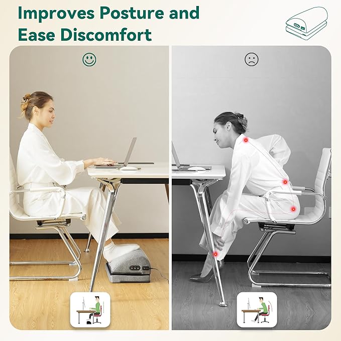 Snailax Heated Foot Rest Under Desk at Work, Desk Foot Stool with Heat & Vibration Massage, Adjustable Height, 2 Heat Levels Foot Warmer Feet Heater for Office Chair, Gaming Home Use