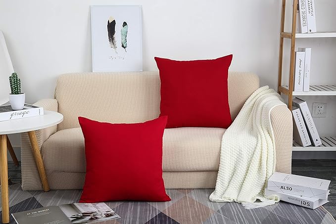 TangDepot Handmade Decorative Solid 100% Cotton Canvas Throw Pillow Covers/Pillow Shams, (20" x20" , Christmas Red, 1 Count (Pack of 1))