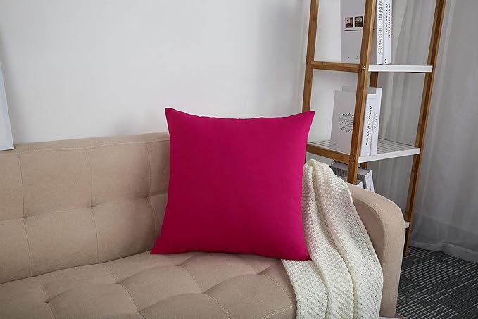 TangDepot Cotton Solid Throw Pillow Covers, 12" x 12" , Brilliant Rose, 1 Count (Pack of 1)