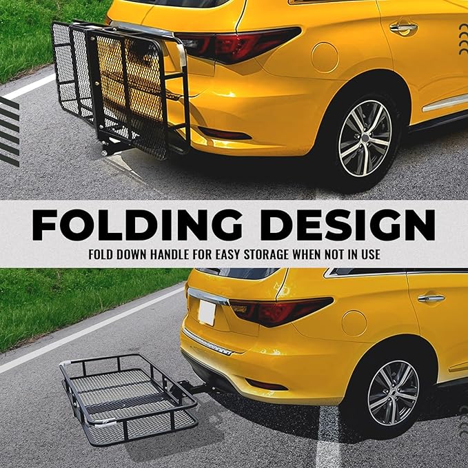 KUAFU Hitch Cargo Carrier Rack 550lbs 61.5"x19.5"x5.5" Compatible with 2"x2" Hitch Receiver Van SUV Truck Trailer Folding Rear Luggage Basket Hitch Mount Cargo Rack