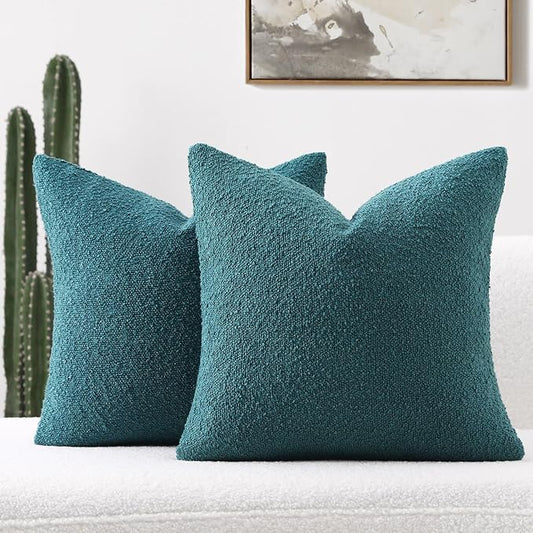 FUTEI Pack of 2 Teal Green Decorative Throw Pillow Covers 20x20 Inch Soft Cozy Solid Boucle Textured Cushion Case,Modern Home Decor for Couch Bed Living Room