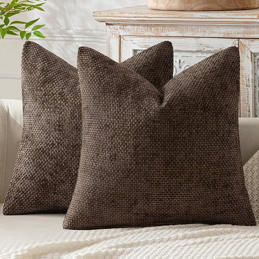 MIULEE Pack of 2 Couch Throw Pillow Covers 22x22 Inch Neutral Dark Brown Boho Accent Decorative Pillow Covers Soft Chenille Farmhouse Cushion Covers for Home Decor Bed Sofa Living Room