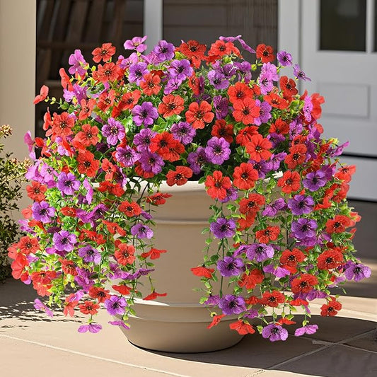INQCMY 2Pcs Artificial Fake Hanging Flowers for Outdoors UV Resistant Artificial Plants for Spring Summer Decor Look Real Faux Flowers for Outside Home Planter Porch Patio Decor