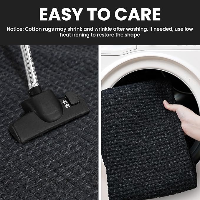IOHOUZE Washable Runner Rug 2x5 Non Slip Runners for Hallways Entryway Runner Indoor, Kitchen Throw Rug Woven Cotton Floor Carpet for Hall Entrance Bedroom, Black/Grey