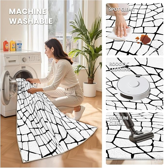 Black and White Area Rug, Abstract Rug, Contemporary Minimalist Rugs, Geometric Cracks Area Rugs, Modern Geometric Carpet for Living Room, Washable Non Slip Home Decor Mat 3x5