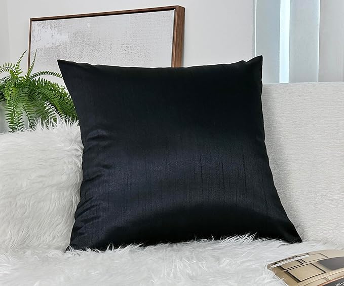 Aiking Home 24x24 Inches Faux Silk Square European Shams, Zipper Closure, Black (Set of 2)