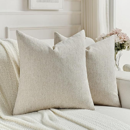 FUTEI Natural Linen Chenille Decorative Throw Pillow Covers 26x26 Inch Set of 2,Soft Cozy Faux Linen Textured Euro Pillow Shams,Farmhouse Home Decor for Couch Living Room