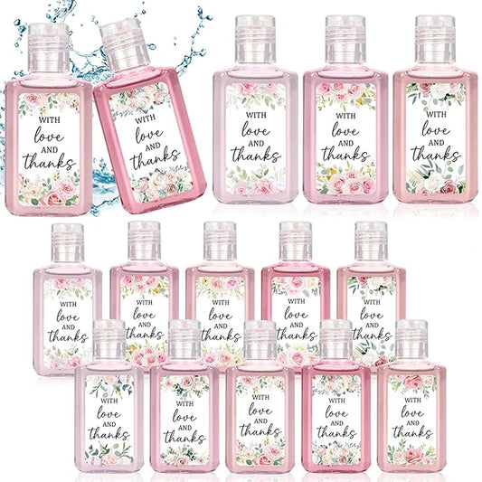 50 Pcs Pink Flower Mini Hand Sanitizer Bulk Thank You Gift Favors Small Hand Sanitizer for Guest 1fl oz Travel Size Hand Soap Gift for Wedding and Baby Shower Supplies