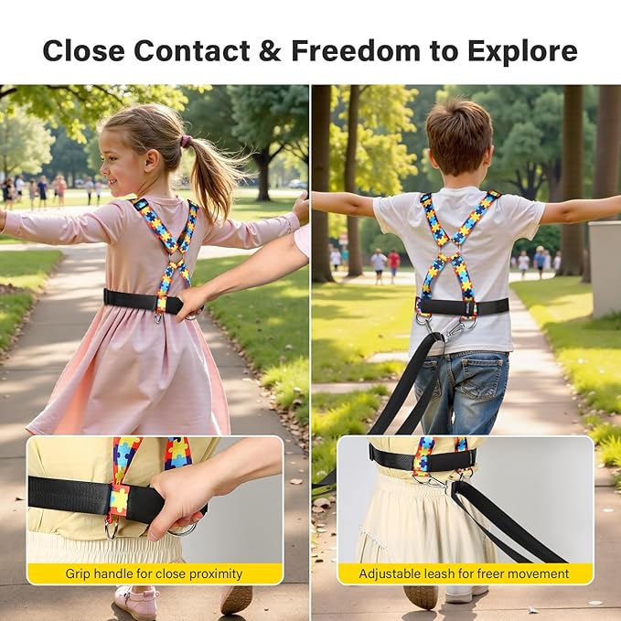 HOOMTREE Safety Harness Leash for Kids with Autism, Special Needs and Older Children Ages 6-12 | Adjustable Teens Walking Harness with Grab Handle and Tether | Keep Active ADHD/ASD Autistic Kids Safe