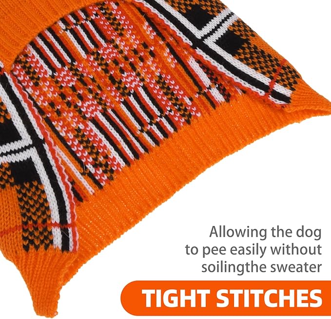 PUPTECK Dog Sweaters for Large Medium Small Dogs - Fall Classic Plaid Style Puppy Holiday Winter Coat Clothes Warm, Reddish Orange, S