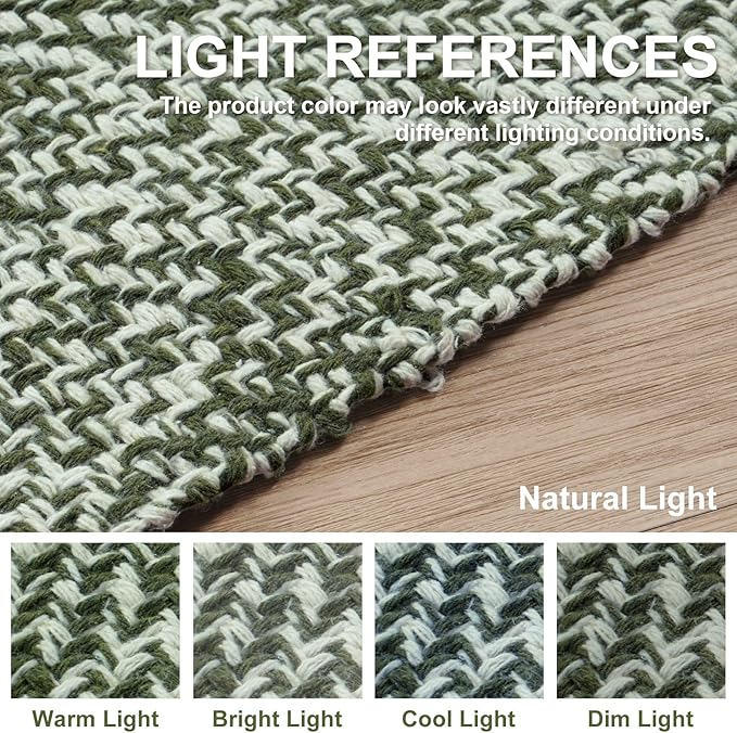 Collive Kitchen Runner Rug, 2' x 4.3' Hand-Woven Reversible Washable Rug, Olive Green/Cream Cotton Modern Farmhouse Bathroom Rug Hallway Carpet for Foyer Bedroom Entry Back Door Decor