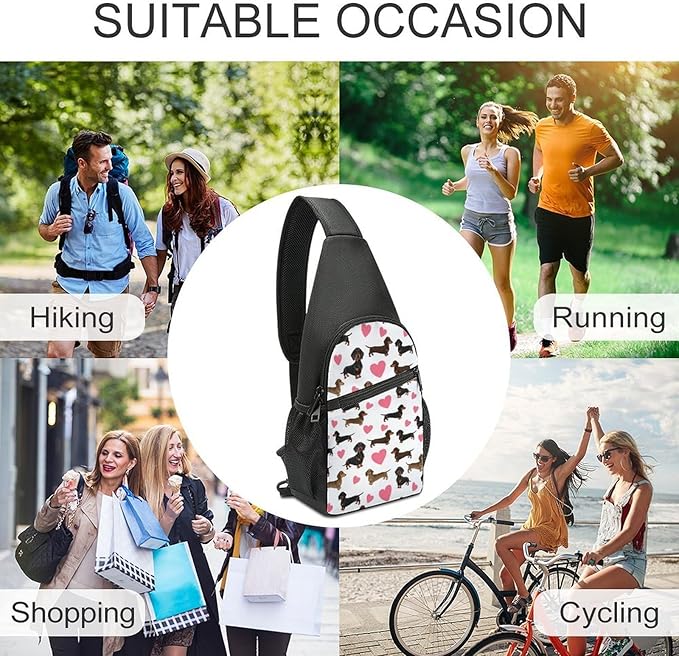 SWEET TANG Lightweight Sling Shoulder Backpack, Adjustable Gym Bags Dachshund Lovers Dachshunds, Large Capacity Chest Cross Body Bag Daypack, Outdoor Multipurpose Bag