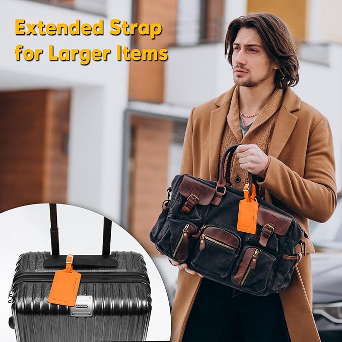 Travelambo 30 Pack Luggage Tags Faux Leather for Suitcases Travel Bag Labels with Protection Cover ID (Orange)