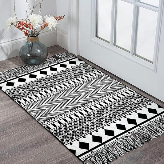 IOHOUZE Small Farmhouse Entryway Rug-2'x3' Boho Woven Kitchen Rug Indoor for Bedroom/Bathroom/Laundry Room, Outdoor Halloween Door Mats for Halloween Decor/Fall Porch Decor/Farmhouse Decor