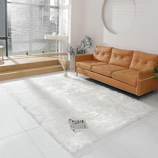 Faux Fur Rug White Sheepskin Shag Fluffy Fuzzy 6x9 ft Rugs for Bedroom Bedside Bed Floor Living Room Plush Rectangle High-Density Cushion Carpet Super Sofa Cover