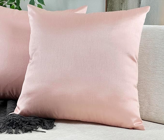 Aiking Home 18x18 Inches Faux Silk Square Throw Pillow Cover, Zipper Closure, Rose Pink (Set of 2)