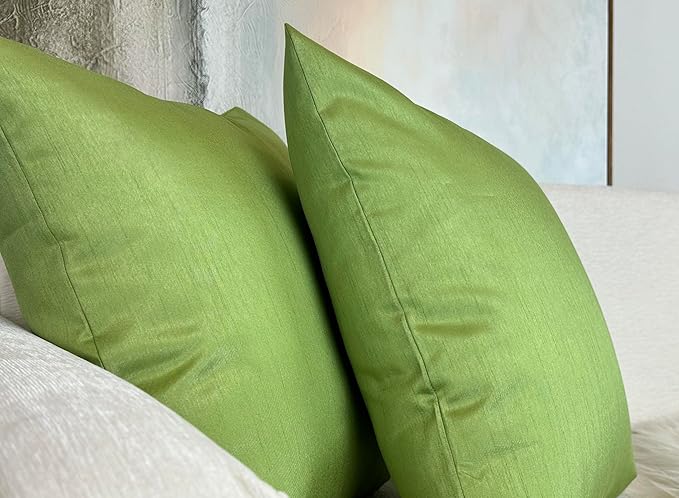 Aiking Home 24x24 Inches Faux Silk Square European Shams, Zipper Closure, Green (Set of 2)