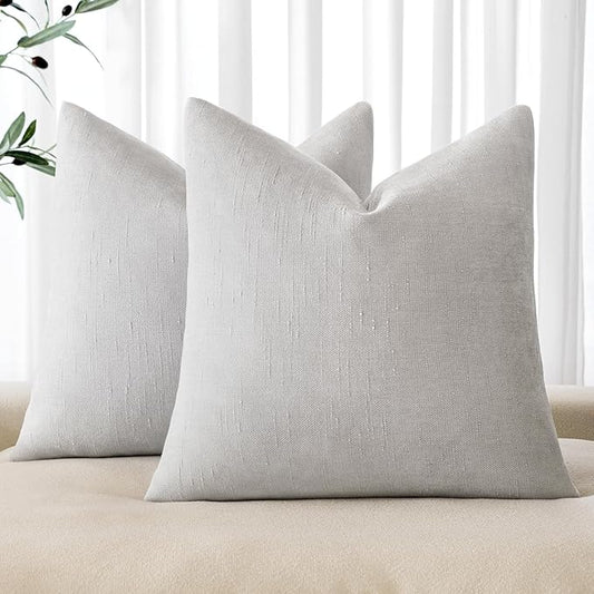 MIULEE Pack of 2 Decorative Throw Pillow Covers Soft Chenille Throw Pillows Solid Textured Cushion Covers for Couch Sofa Bedroom Living Room 18x18 Inch, Grey White