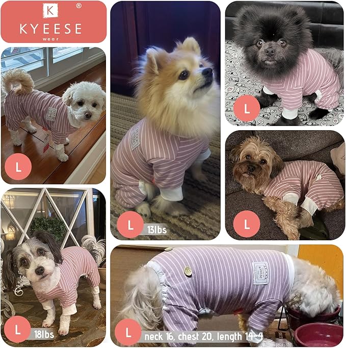 KYEESE Dog Pajamas Soft Striped Pet Jumpsuit Lightweight Doggie Jammies 4 Legs Dog Clothes Stretchable Pajamas Breathable Cozy Outfit Comfortable Onesie Sleepwear for Small Dogs,Purple Striped, Large