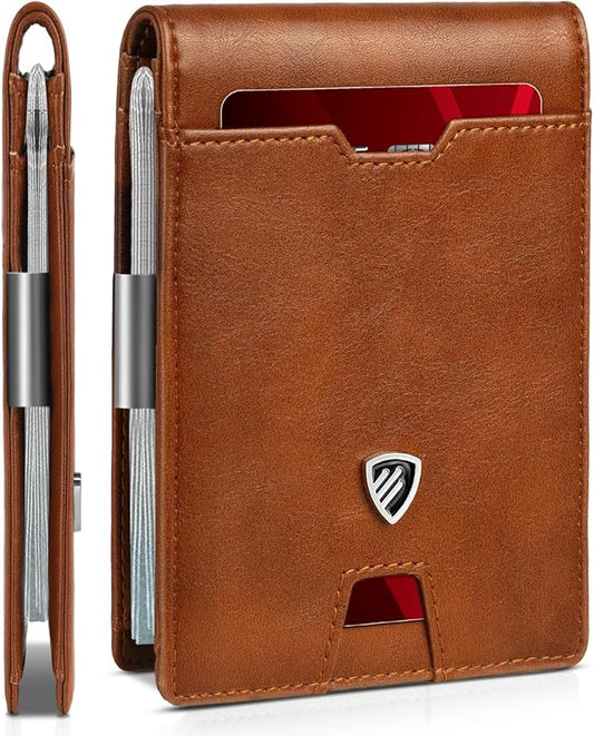 RUNBOX Mens Slim Wallet with Money Clip RFID Blocking Bifold Credit Card Holder for Men with Gift Box