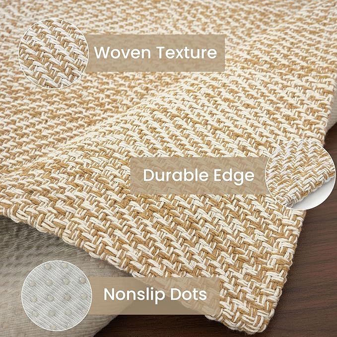 IOHOUZE Washable Runner Rug 3x8 Non Slip Rubber Backed Wide Hallway Runner Entryway Runner Indoor, Kitchen Rugs Woven Floor Carpet for Hall Entrance Bedroom, Warm Beige/Orange/Apricot