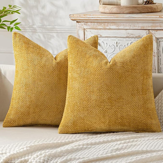 MIULEE Pack of 2 Couch Throw Pillow Covers 22x22 Inch Neutral Gold Modern Boho Accent Decorative Pillow Covers Soft Chenille Farmhouse Cushion Covers for Home Decor Bed Sofa Living Room