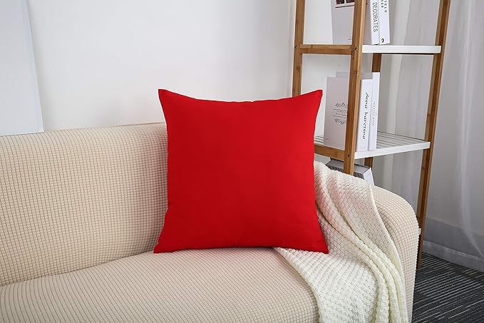 TangDepot Handmade Decorative Solid 100% Cotton Canvas Throw Pillow Covers/Pillow Shams, (20"x20", Red)