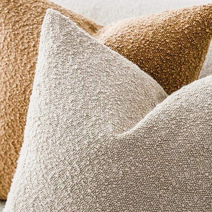 Foindtower Decorative Textured Boucle Throw Pillow Covers Accent Solid Pillow Cases Neutral Soft Cozy Couch Cushion Case for Chair Sofa Bedroom Living Room Home Decor 26 x 26 Inch,Beige Oatmeal