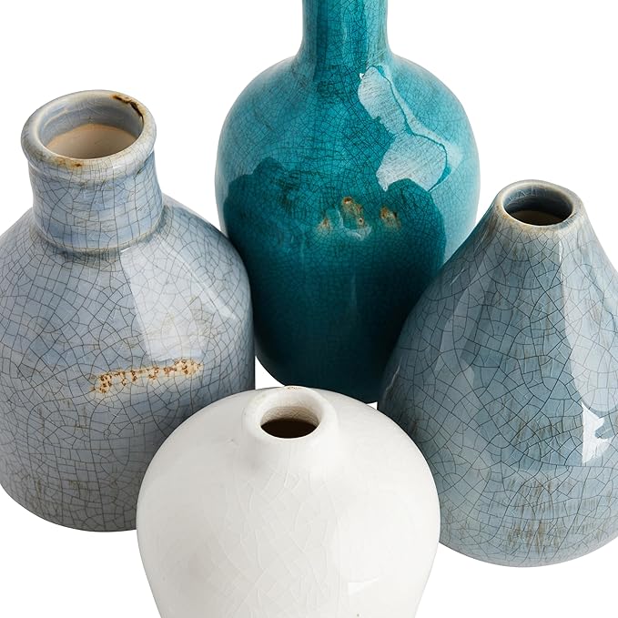 Creative Co-Op Blue & Ivory Terracotta Vases (Set of 4 Sizes) (Pack of 3)