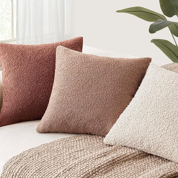 Foindtower Decorative Textured Boucle Throw Pillow Covers Accent Solid Lumbar Pillow Cases Neutral Soft Couch Cushion Case for Chair Sofa Bedroom Living Room Home Decor 12x20 Inch,1PC,Orange Rust Red