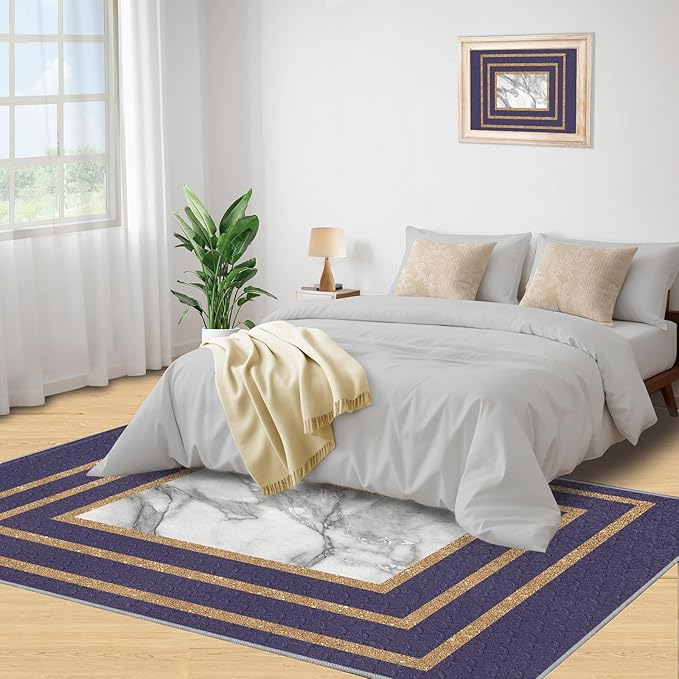 Retro Marble Rug Purple Marble Area Rug Gilded Light Luxury Geometric Carpet Rectangular Striped Geometric Rugs for Bedroom Dining Room 3x4ft