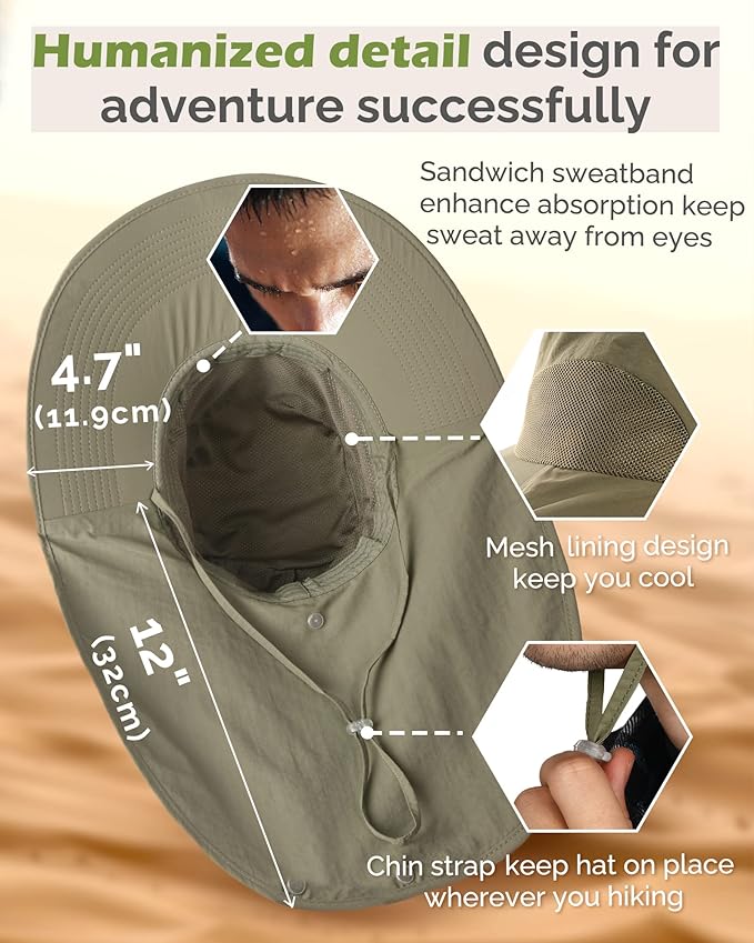 Camptrace Sun Hats for Women Men UPF 50+ UV Protection Wide Brim Hiking Fishing Hat with Neck Flap