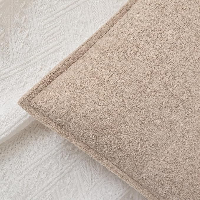 Kevin Textile Waterproof Decorative Pillow Covers Khaki 22x22 Inch Pack of 2 Soft Boucle Textured Euro Pillowcases Elegant Accent Pillows for Couch Sofa Chair Bed Home Decor Indoor Outdoor