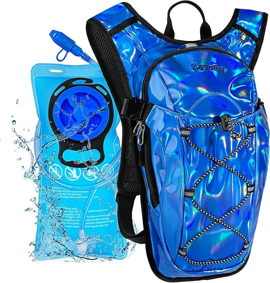 Reflective Hydration Backpack, Hydration Pack - Water Backpack with 2L Hydration Bladder, Essential for Festivals - Rave Hydration Pack for Hiking, Running, Cycling, and Festivals