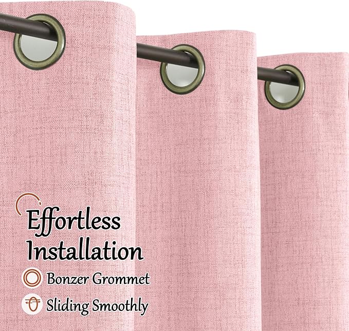 Lajode Baby Pink Linen Blackout Curtains 84 Inch Long for Living Room Narrow Window, 38 Inch Wide Thermal Insulated Light Blocking Small Curtains for Girls Bedroom Kids Nursery, 38x84 Inch 2 Panels