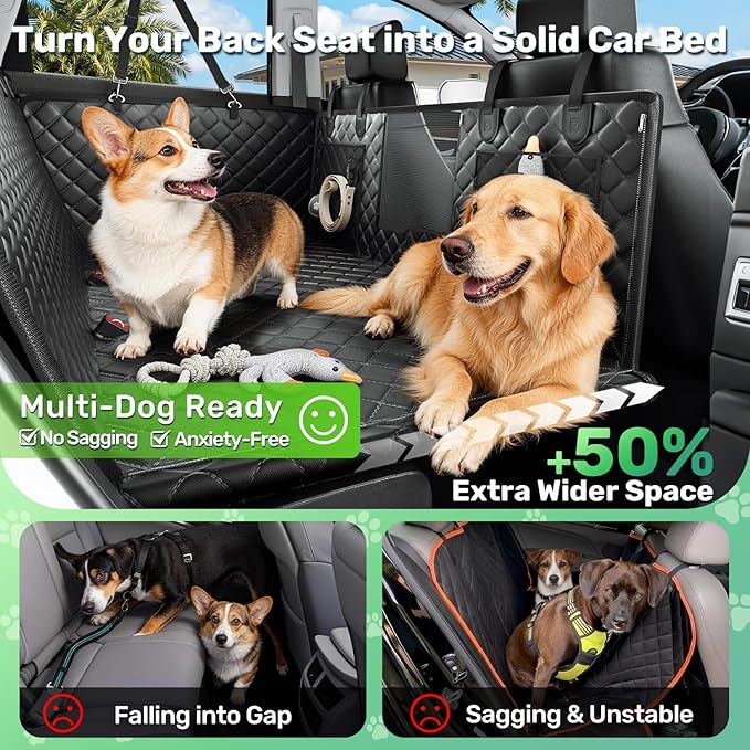 Zanch Heavy-Duty Dog Car Seat Cover, Flat Solid Back Seat Extender for Multi Large Dogs, Hard-Base Supports 450 lb, Waterproof Scrachproof Hammock Protector, Standard for Cars, SUV, Trucks, Orange