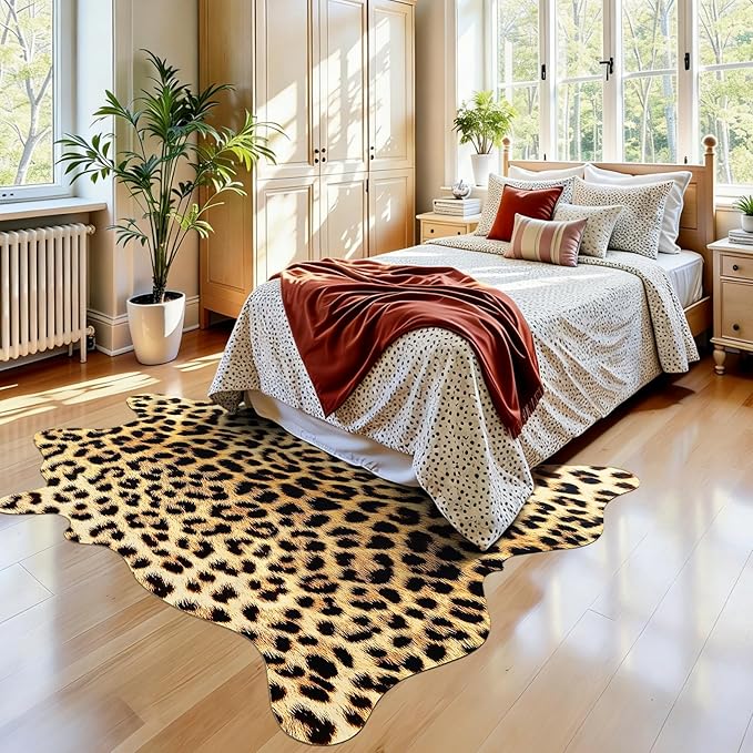 AROGAN Premium Leopard Print Rug 6.2x7 Feet, Faux Fur Cheetah Rug, Non-Slip Animal Print Hide Leopard Skin Area Rug for Bedroom Living Room Home Decor