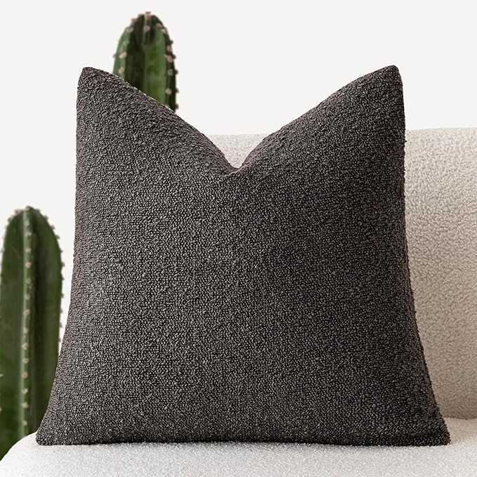 Foindtower Textured Boucle Throw Pillow Covers Accent Solid Pillow Cases Cozy Soft Decorative Couch Cushion Case for Chair Sofa Bedroom Living Room Home Decor, 20 x 20 Inch,Dark Brown