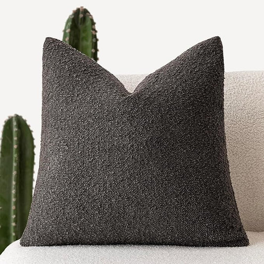Foindtower Decorative Boucle Throw Pillow Covers Accent Solid Pillow Cases Cozy Soft Textured Couch Cushion Case for Chair Sofa Bedroom Living Room Home Decor 22 x 22 Inch,Dark Brown