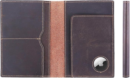 STAR VISTA Albatross Leather Travel Passport Holder, Minimalist Design, Full Grain Leather Case for Women and Men - Slim Passport Wallet, Bifold, RFID Blocking, with AirTag Holder, Dark Chocolate
