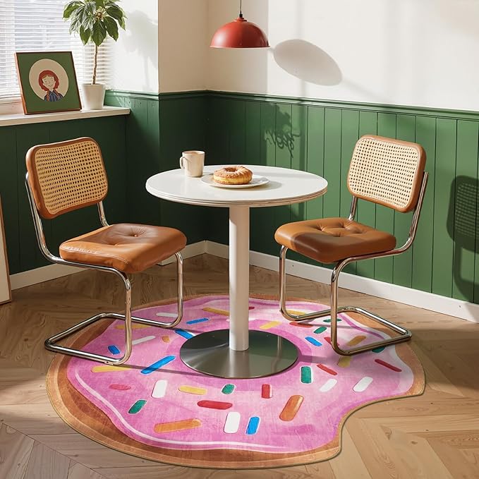 jinchan Cute Round Rug 5ft Strawberry Donut Fun Rug Washable Playroom Mat Sweet Dessert Circle Cool Rug Non Slip 5' Round Soft Cozy Pink Funky Gift for Girls Kids Teens Dorm Bedroom Living Room