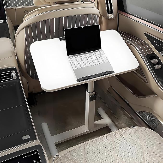 Portable Car Seat Tray Table, Multi-Functional Foldable Car Desk, RV Folding Table, Desk Computer Workstation for Motorhome, Car Computer Desk for Working, Eating (White, 21.7" Lx12.6 W/55x32cm)